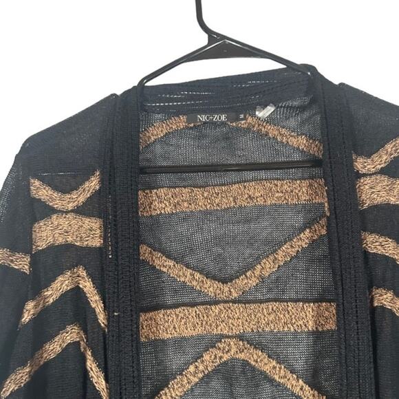Nic & Zoe Black & Brown Geo Long Sleeve Lightweight Cardigan Women Sz M - Picture 7 of 9